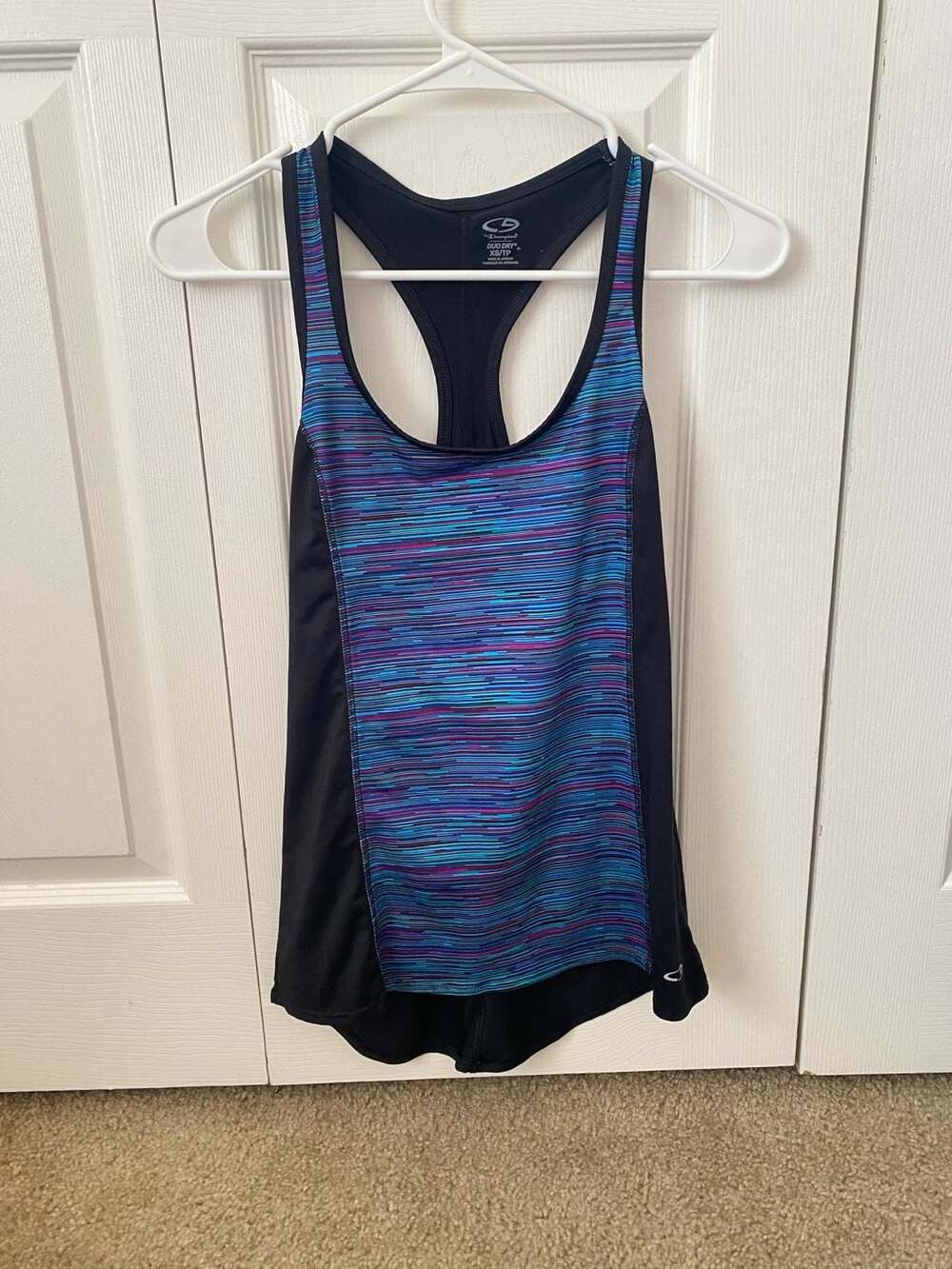 C9 by Champion Women's Dry Blue Black Striped Racerback Workout Tank Top Size XS